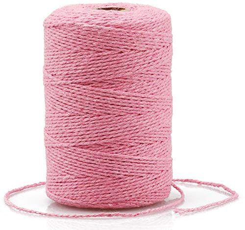 G2PLUS 200M Cuerda de Algodón,Hilo Macrame 2MM Cuerda de Manualidades,Cordel Hilo de Panadero, para Envolver Regalos,Hornear, Manualidades (Rosado)