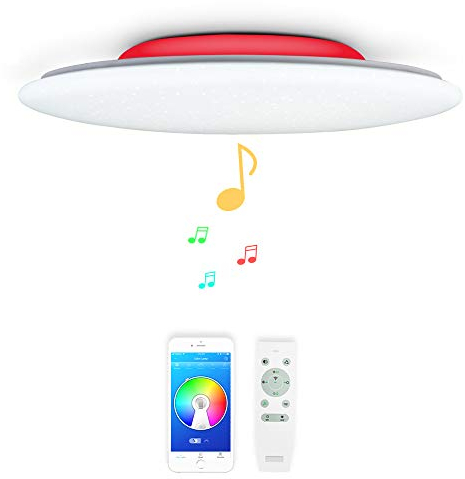 chysongoods 48W Music LED Ceiling Light with 2 Bluetooth Speaker Remote Control Dimmable APP RGB Color Change as Modern Smart Lamp for Living Room Kitchen Bathroom Lounge