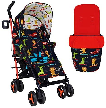 Cosatto Supa 3 Kinderwagen mit Fußsack - leichter Kinderwagen von Geburt bis 25Kg - einfach, kompakt, Regenschirmfaltung, großer Einkaufskorb, Tragegriff Fußsack, Sk8R Kidz