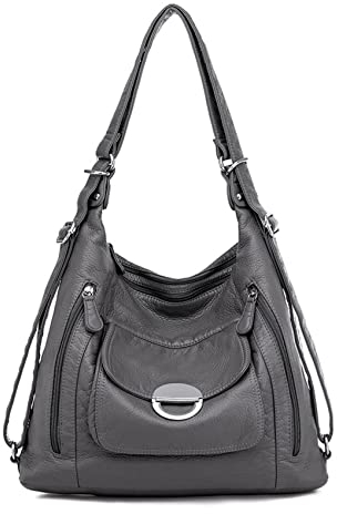 NOTAG Handtasche Damen Multi Tasche PU Leder Hobo Schultertasche 3 in 1 Multifunktionale Rucksack (Grau)