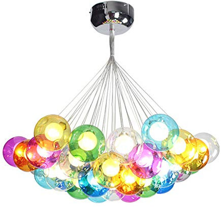 G4 Farbe Blasenkugeln Kronleuchter,Kinder's Zimmer Decken-anhänger-licht Glas Lampe Schatten Deckenleuchte,Nordic Bunten Bubble Ball Kronleuchter,Kinderzimmer Während Light-Farbe blase kugel 37 kopf