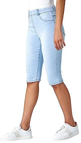 Roman Knee Length Jeggings for Women Ladies Stretch Denim Shorts Jeans Cropped Trouser Capri Pants Summer Cotton Legging Pedal Pusher Legged Crop Spring Cutoff Work - Light Denim - Size 14