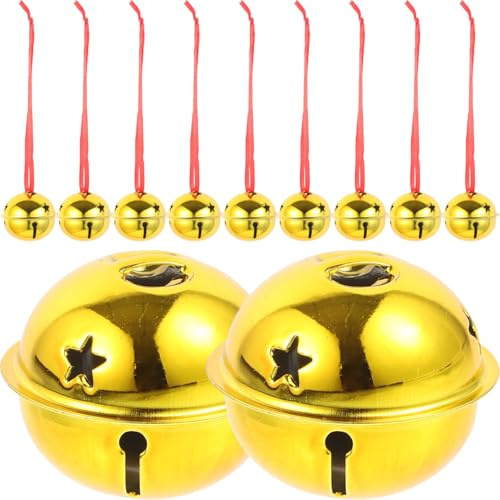 Happyyami Christmas Bells 21PCS Golden Jingle Bells With Star DIY Craft Christmas Tree Ornament For Xmas Tree Decoration Garland Wreath Ornaments Holiday 4cm