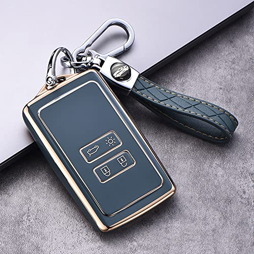 ontto Samrt Autoschlüssel Hülle Passt für Renault Arkana Megane Espace Scenic Laguna koleos Clio Master Bus Zoe TPU Schutzhülle Schlüsselhülle Schlüsselanhänger Schutz Etui 4 Tasten-Golden Grau