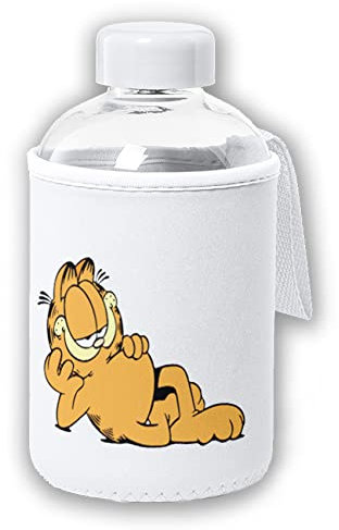 MERCHANDMANIA BIDON CRISTAL CON FUNDA SOFT SHELL el gato garfield the cat serie clasica vintage tapon seguridad botella.