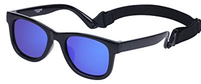 COCOSAND Baby Sunglasses with Strap Polarized Flexible Frame Soft Silicone Nose Pads for Toddler Girls Boys Age 0-24 Months, Black with Blue Lens
