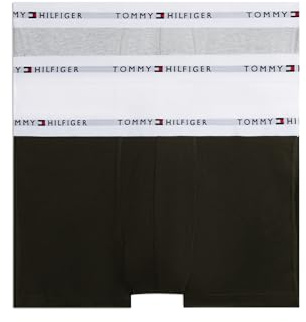 Tommy Hilfiger Men’s 3 Pack Trunks with Logo Waistband, Multicolor (Grey Heather/Black/White), S
