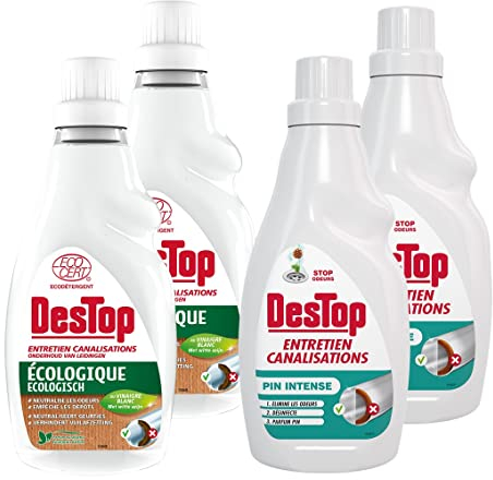 DESTOP Kit Entretien Canalisations 2 Gels Canalisation Ecologique + 2 Gels Pin Intense