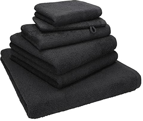 Betz 6 TLG. Handtuch Set Berlin 100% Baumwolle Liegetuch, Handtücher, Gästetuch, Seiftuch und Waschhandschuh Graphit grau