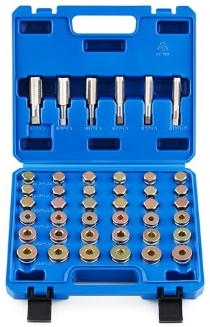 Orion Motor Tech Oil Drain Plug Repair Kit, 150 Piece Metric Oil Drain Pan Thread Repair Kit with Crush Washers Thread Taps Drain Plugs and Carry Case, Rethreading Tools in M13 M15 M17 M20 M22 Sizes