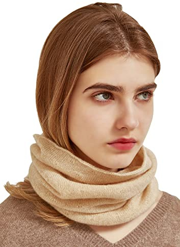 Frauen Mädchen Schlauchschal 100% Kaschmir, Damen Weich Warm Gestrickt Loop Schal Solid Farbe, Winter Strick Halswärmer Rundschal Winddicht Strickschal, Geschenke für Mutter, Frau, Tochter Beige