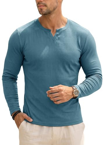 Muscle Cmdr Tee Shirt Manche Longue/Court Homme Coupe ajustée Business Shirt,T-Shirt Côte,Chemise à Col V