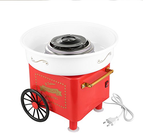 500W Zuckerwattemaschine, Mini Home DIY Süßigkeitenmaschine, 220V Zuckerwattegerät, mit 10 Zuckerwattestäbchen und 1 Dosierlöffel (30x30x25 cm, Rot)