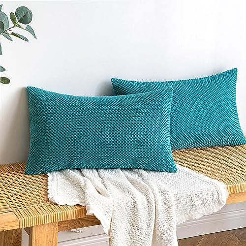 EMEMA Kordsamt Kissenbezug Dekorative Granulat Sofakissen Dekokissen Kissenbezüge Kissenhülle Couchkissen Überwurf Kissen Bezug Zierkissen für Couch Sofa Wohnzimmer 2er Set 30x50 cm Seeblau