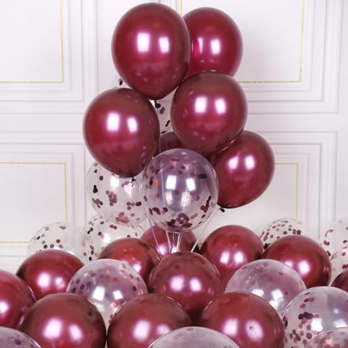 AULE Luftballons Weinrote Dunkelrot Metallic Helium: 42 Stück 12 Zoll Burgunder Konfetti Luftballon Bordeaux Latex Ballons Geburtstagsdeko Deko für Geburtstag Party Hochzeit Valentinstag Graduation