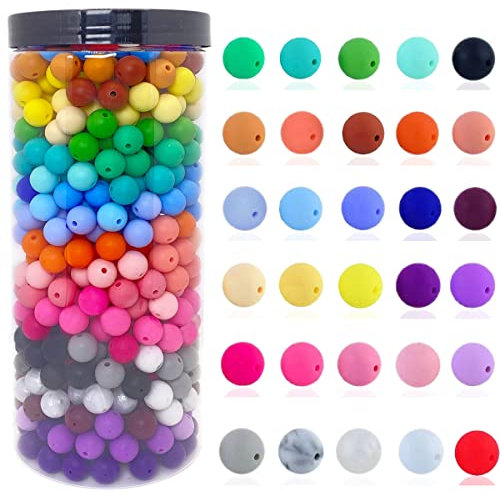 Yosonal 600pcs Silicone Beads, 12mm Round Silicone Beads Bulk for Keychain Making Kit 30 Colors Rubber Beads Silicone Focal Beads Loose Beads for Necklace Bracelet Lanyard Making