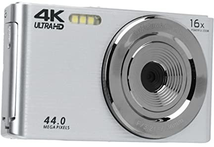 Yctze 16x Zoom Numérique Caméra 2,8 Pouces Écran 4k 44MP Shock Camcordersappareil Photo Numérique, Mini Caméra avec écran 2,8 Zoom Numérique 16x, Vjianger 4k Vlogging (Argent)