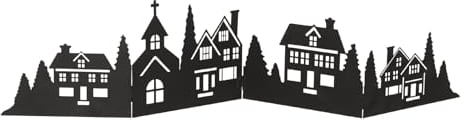 Spetebo Deko Häuserzeile aus Metall klappbar 77 x 17 cm - schwarz - Weihnachtsstadt Silhouette zur Tischdekoration - Weihnachtsdeko Tischdeko für Weihnachten Weihnachtsstadt Skyline