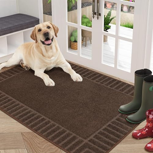 BEQHAUSE Large Door Mat Indoor 80x120cm, Super Absorbent Dirt Trapper Front Doormats Washable TPR Non-Slip Entrance Inside Floor Mats Rug for Entryway Pets and Dogs (Brown)