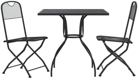 vidaXL Garten Essgruppe 3-TLG., Klappbar Essgarnitur mit Metallgestell, Sitzgruppe Garnitur für Garten Terrasse Balkon, Gartentisch Stuhl Gartenmöbel, Anthrazit Streckgitter