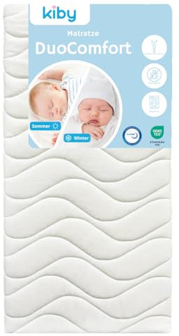 Kiby® Matratze für Kinderbett Duo Comfort 1 Sommerseite (3D-Stoff) & 1 Winterseite 120 x 60 x 12 cm (OEKO-TEX® und CERTIPUR™ zertifiziert), waschbar und abnehmbar