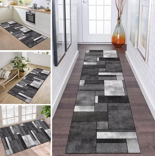 ZDYHMrj Teppich Läufer Flur Küche rutschfest waschbar Teppichläufer Lang Geometry 50X160CM Modern Design Meterware Korridor Tepiche Esszimmer Schlafzimmer Wohnzimmer Schmutzfangmatte Küchenteppich