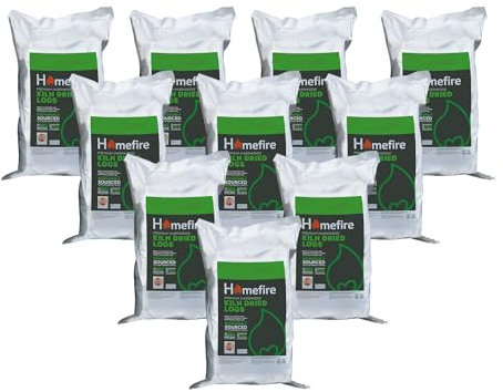 Homefire Half Pallet of Kiln Dried Logs Handy Bags, for Wood Burners, Open Fires, Multi-fuel Stoves (Pack of 10)