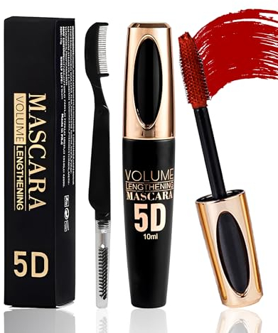 Red 5D Telescopic Mascara for Eyelashes, Waterproof Long Lasting Smudge-proof Colored Mascara, Silk Fiber Wimperntusche Volumen & Längen, Lash Extensions Effect, Augen-Make-up für Cosplay Party-07
