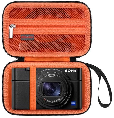 Elonbo Camera Carrying Case for Sony RX100 VII/ RX100 VI/ RX100 V/ RX100 IV/ RX100 III Compact Digital Camera, Vlogging Camera Travel Bag, Video Streaming Camera Storage Holder. Black+Orange