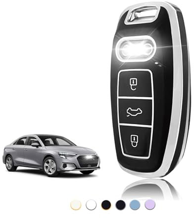 TOOMUME Coque Clé TPU, Etui Clé Étui Clé Adapté pour Audi A3 A4 A5 A6 A7 A8 A6L A8L Q5 Q7 Q8 RS6 RS7 S3 S6 S7 SQ7 SQ8 C8 D5 E-Tron Sportback, Couvre Clef Cache Cle Voiture Telécommande - Smart Key