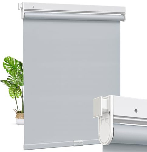 Moonice Cordless Roller Blinds No Drill No Tools Roller Blinds Blackout Shades with Heat Insulation Easy to Install Waterproof Window Shades for Home Ofiice Bathroom (Gray, Custom Size)