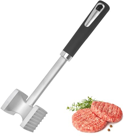 EHIOG Fleischklopfer aus Edelstahl Fleischhammer 27 cm,Fleischhammer mit rauer und glatter Oberfläche,Doppelseitiger Schnitzelklopfer für Schnitzel, Koteletts,Steaks，Schwarz