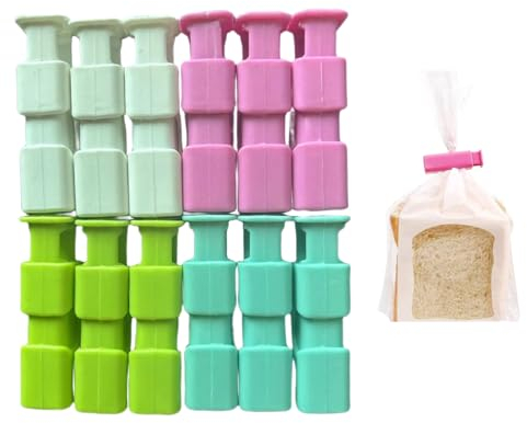 Acpetdr 12 Pcs Bread Bag Clips, Squeeze Bread Bag Cinch Clips, Bag Cinches, Reusable Press The Spring Sealing Clip, Easy Squeeze Lock & Release