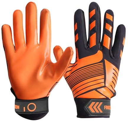 American Football Receiver Handschuhe für Youth Jungen Mädchen, Torwarthandschuhe rutschfest Impact Palm Protection Outdoor Sport, Wasserdicht Gloves Fit Kinder (Gelb, L)