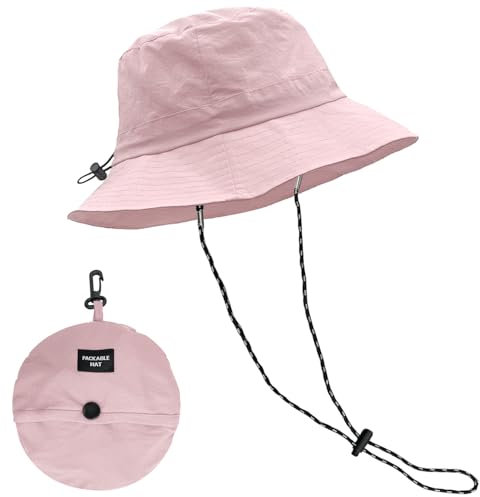 INSPUTOL Cappelli a Secchiello da Donna da Uomo, Cappelli a Secchiello da Donna Cappello a Secchiello Impermeabile Cappello a Secchiello con Cappelli da Sole a Cordoncino per Donna Uomo(Rosa)