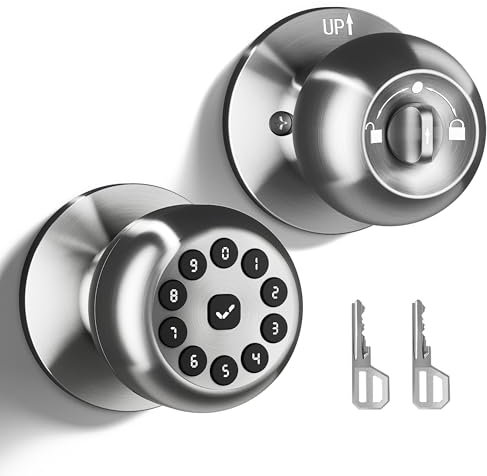 EUERTE Smart Door Knob with Lock,Keyless Entry Door Lock for Front Door, Keypad Smart Door Locks,Auto Lock,Easy to Install,Great for Bedroom,Home,Office,Hotel,Garage (Silvery,No App)
