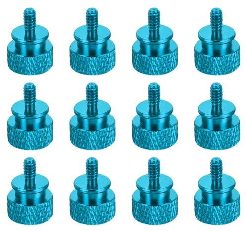 sourcing map 12pcs UNC6-32x6.5mm Knurled Thumb Screw Computer Case Threaded Hand Tighten Screws Aluminum Alloy for PC Case, Lake Blue