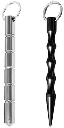 HEWJYDE 2er Set Kubotan Selbstverteidigung Emergency Hammer,Selbstverteidigung waffen legal Selbstverteidigung Frauen,Silver und Schwarz,Kubotan fur Unterwegs (Silberner Rundkopf/Schwarz)