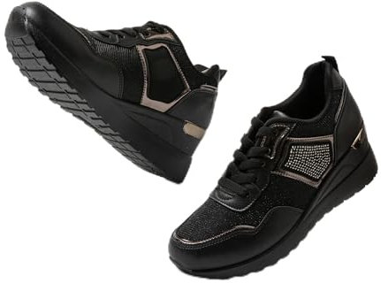 JOMIX Basket Femme Compensées Chaussures de Marche Femme Sneakers Femme Confortable Respirant Casual Running Fitness Gymnastique MD9792 (A Noir, 37)