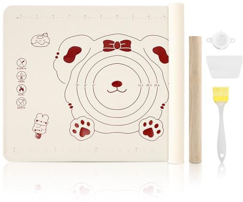 Gugxiom Tappetino In Silicone Per Impastare,Tappetino Per Impastare Con mattarello e tagliapasta,Spianatoia Silicone per, Fudge,Pane,Pasta (70 * 50)