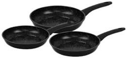 Herzberg,HG04746-BLK, Antihaft-Pfannenset, ergonomische Silikongriffe, PFOA-frei, hervorragende Wärmespeicherung, 3-teilig, Schwarz