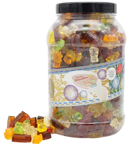 Deine Naschbox | Zuckerfreier Fruchtgummi 2er Mix#1 | 2kg Big Pot | XXL Großpackung für Party, Candybar & als Geschenk - Bärchen - Cola Fläschchen