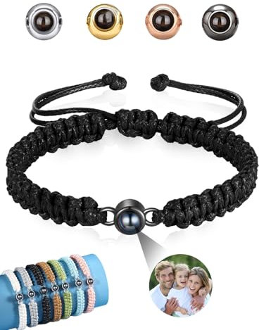AAQ Personalisiertes Foto Armband für Damen Herren Maßgeschneidertes Projektions Armband mit Bild im Stein, Personalisierte Geschenk für Paare Valentinstag Geburtstag (02-runden)