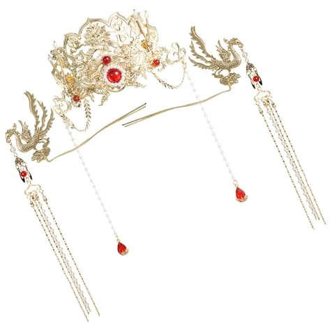 PEPWE Handgefertigter Phönixe-Kopfschmuck für die Braut, mit exquisiten Quasten für traditionelle chinesische Hochzeiten