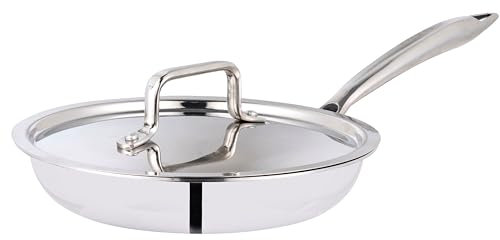 WG inc Stainless Steel Frying Pan with Lid, 1100 ML, Triply All Clad Fry Pans 20 CM, Ergonomic Handles, Induction Compatible, All hob Types, Oven Safe, No Coatings, BPA Free