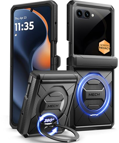 Tongate Hülle für Motorola Razr 70 & Razr 60/50 mit Privatsphäre Bildschirmschutz, [360°Drehung Magnetständer] [Kompatibel mit MagSafe] [Scharnier-Schutz] Sturzfeste Hülle in Militärqualität, Schwarz
