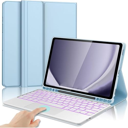 FAYGAOAI Keyboard Case for Samsung Galaxy Tab A7 10.4'' 2022/2020 (SM-T500/T505), 7 Color Backlit, Smart Trackpad, Magnetic Detachable Wireless Keyboard with S Pen Holder,Blue