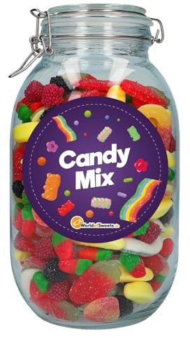 Obstsalat 'Nervennahrung' im Glas – 1,85 kg Fruchtgummi- und Schaumzucker-Mix – Süßes Geschenk im wiederverwendbaren Vorratsglas (Candy Mix)
