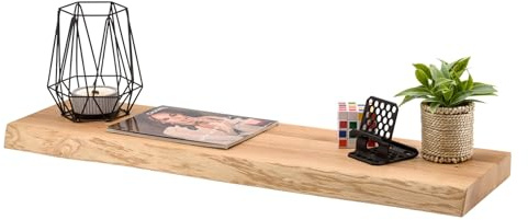 ABL HOLZ-ZENTRALE Wandregal Eiche Massiv 4 cm Stark 100x22x4 cm mit Baumkante – Schwebendes Regal mit Unsichtbarer Befestigung – Massivholz Regalbrett