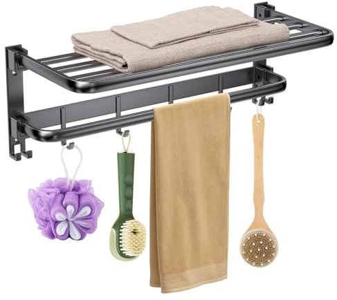 Brynlex Porte Serviette Salle de Bain Mural, Support Serviette Salle de Bain, Range Serviette Salle de Bain, Etendoir Serviette Salle de Bain, Etagere Porte Serviette, Barre Serviette Salle (Gris)
